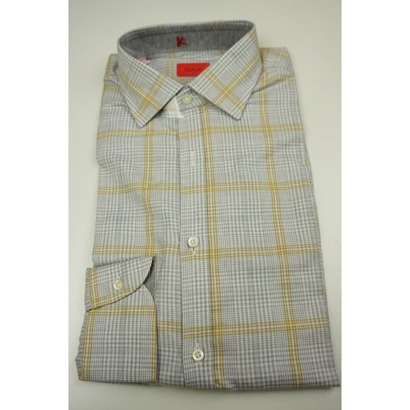 Isaia Other - Isaia Gold Gray White Glen Plaid Long Sleeve Cotton Dress Shirt 15.5/39 NEW